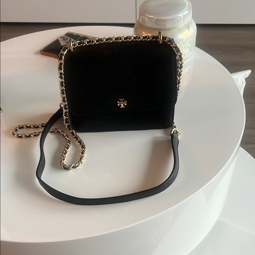 Tory Burch Black Crossbody Bag with Gold Chain
